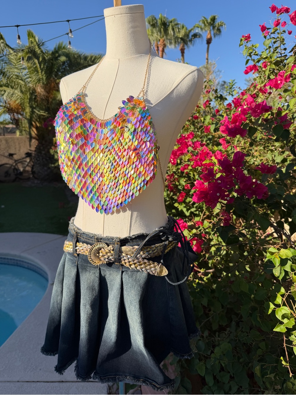 Iridescent Sequin Chainmail Crop Top